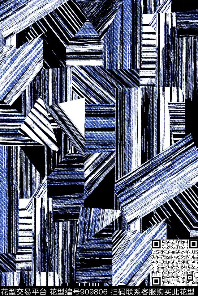 几何年轻时尚牛仔纹理数码印花华亿平台下载（图片编号: 909806） - 瓦栏（Walan）