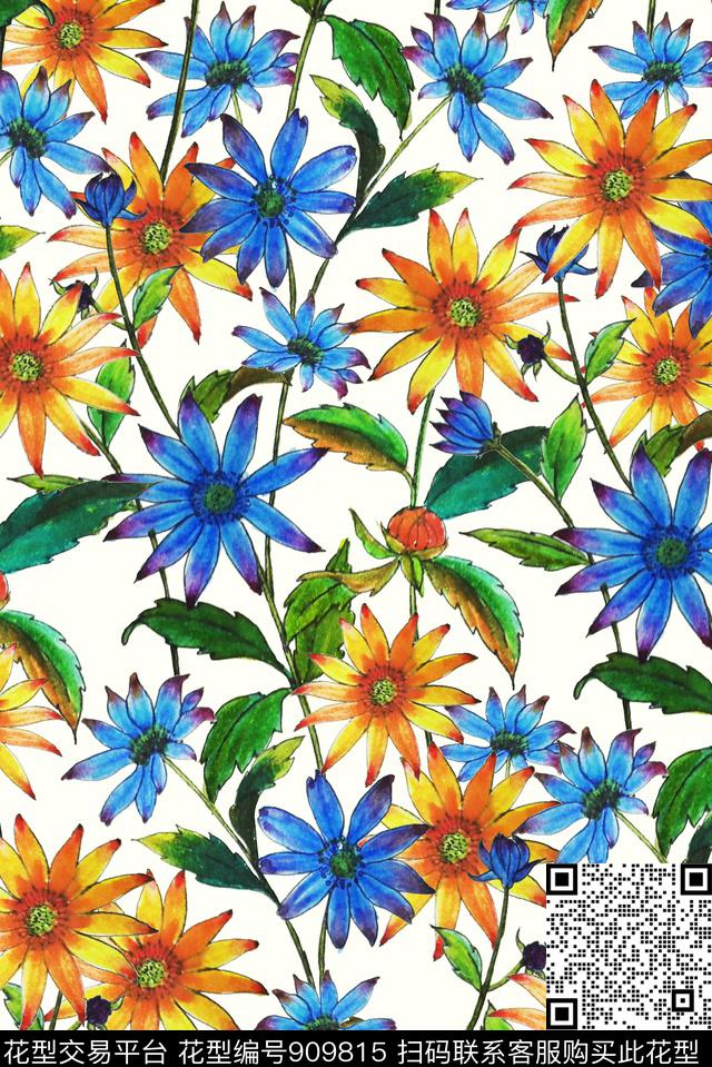 水彩花卉年轻女性手绘花卉数码印花华亿平台下载（图片编号: 909815） - 瓦栏（Walan）