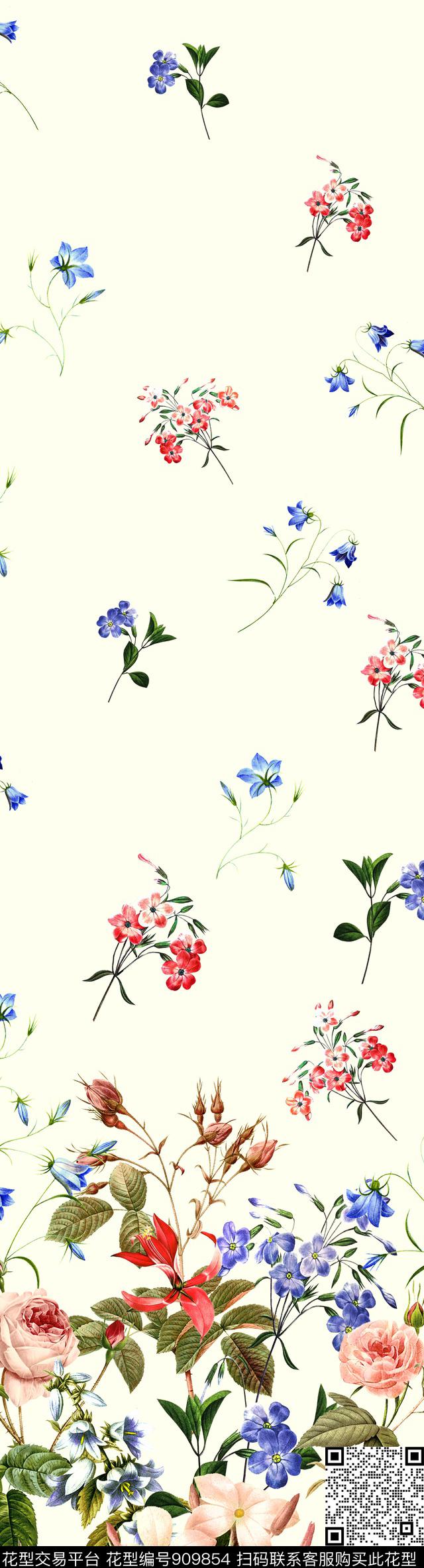 花卉植物定位花数码印花华亿平台下载（图片编号: 909854） - 瓦栏（Walan）