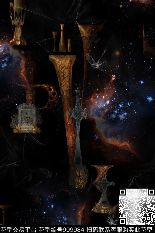 星空字母骷髅数码印花华亿平台下载（图片编号: 909984） - 瓦栏（Walan）