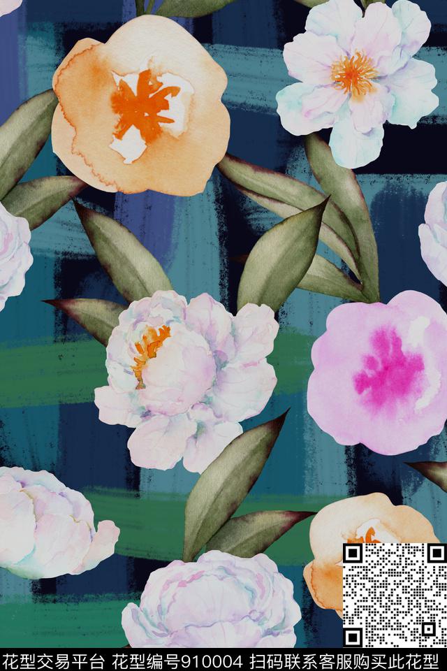 中老年家居服大花数码印花华亿平台下载（图片编号: 910004） - 瓦栏（Walan）