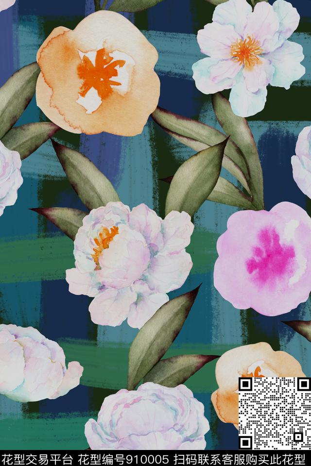 中老年家居服大花数码印花华亿平台下载（图片编号: 910005） - 瓦栏（Walan）