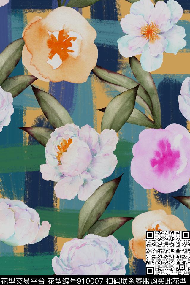 中老年家居服大花数码印花华亿平台下载（图片编号: 910007） - 瓦栏（Walan）