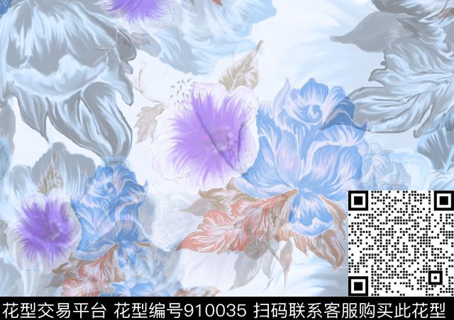 植物彩底花卉满版散花数码印花华亿平台下载（图片编号: 910035） - 瓦栏（Walan）