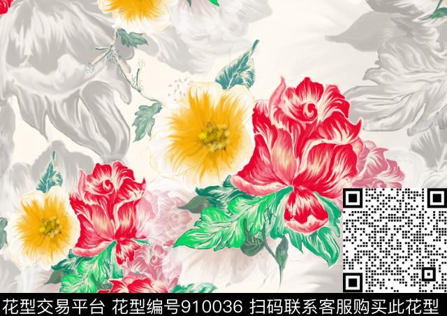 植物彩底花卉满版散花数码印花华亿平台下载（图片编号: 910036） - 瓦栏（Walan）