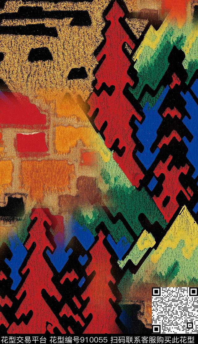 植物定位花几何数码印花华亿平台下载（图片编号: 910055） - 瓦栏（Walan）