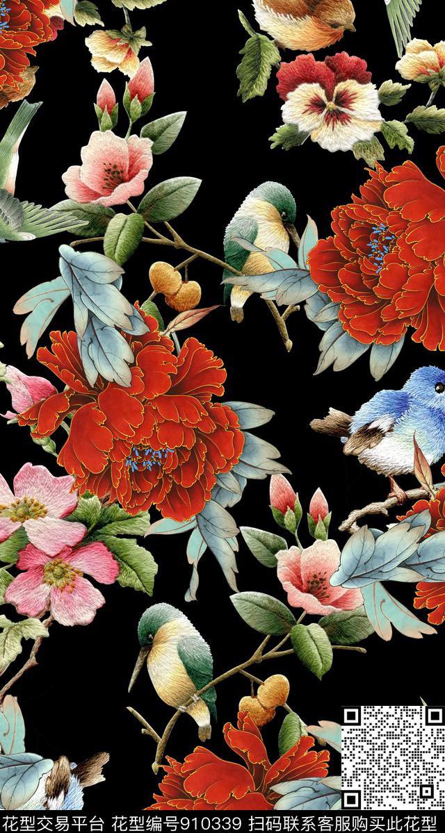 中国风国画花卉数码印花华亿平台下载（图片编号: 910339） - 瓦栏（Walan）