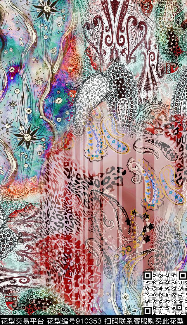 豹纹波西米亚佩斯利数码印花华亿平台下载（图片编号: 910353） - 瓦栏（Walan）