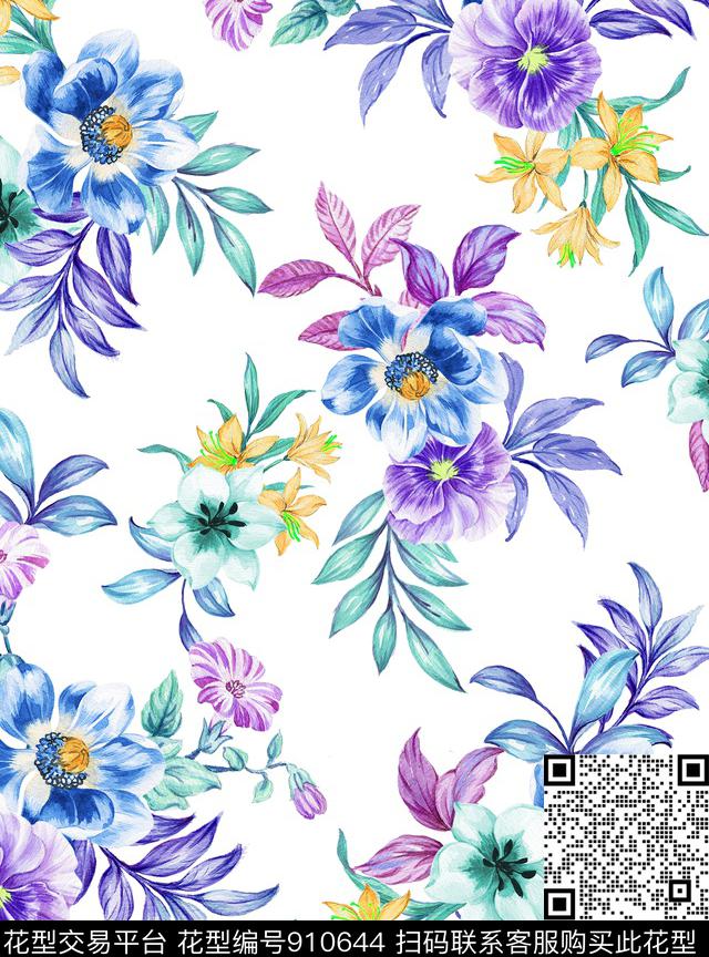 植物大牌风原创手绘数码印花华亿平台下载（图片编号: 910644） - 瓦栏（Walan）