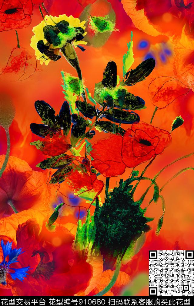 植物雪纺花卉数码印花华亿平台下载（图片编号: 910680） - 瓦栏（Walan）
