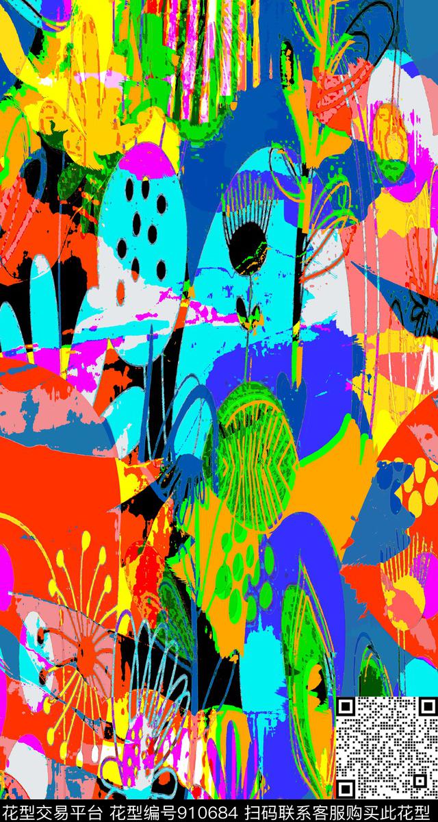植物绘画抽象数码印花华亿平台下载（图片编号: 910684） - 瓦栏（Walan）