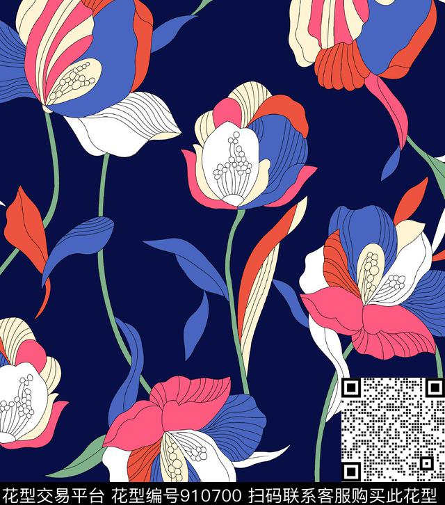 几何花卉线条花卉民族花卉传统印花华亿平台下载（图片编号: 910700） - 瓦栏（Walan）