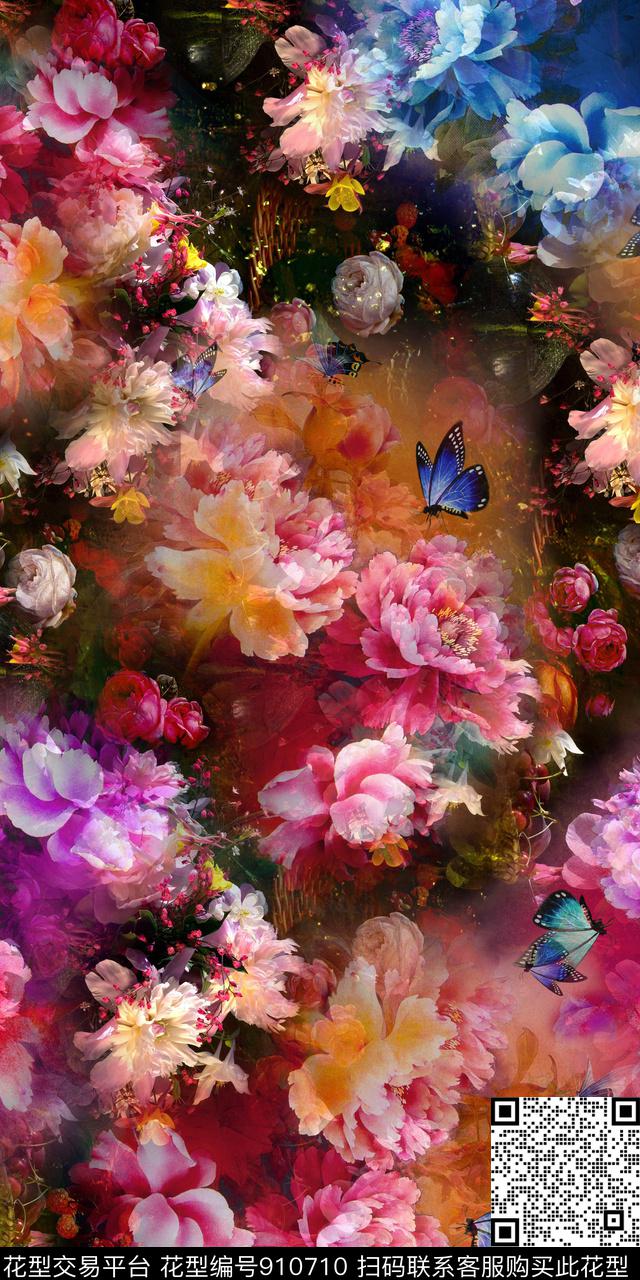 趣味花卉创意数码印花华亿平台下载（图片编号: 910710） - 瓦栏（Walan）