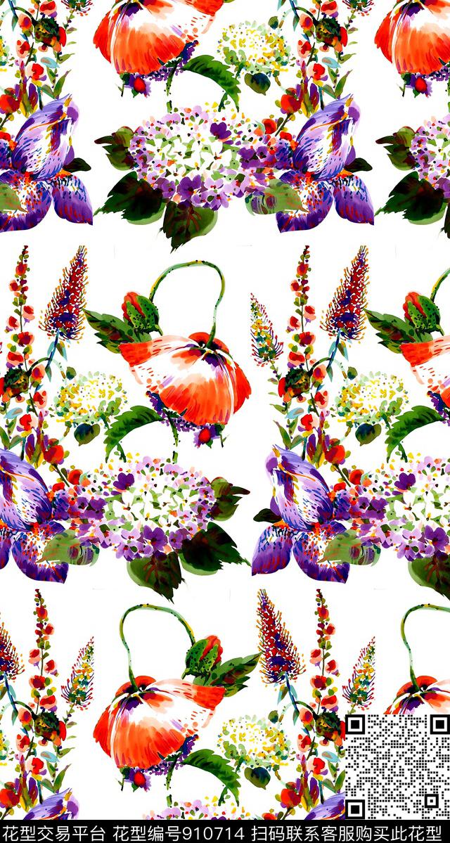 趣味花卉创意数码印花华亿平台下载（图片编号: 910714） - 瓦栏（Walan）