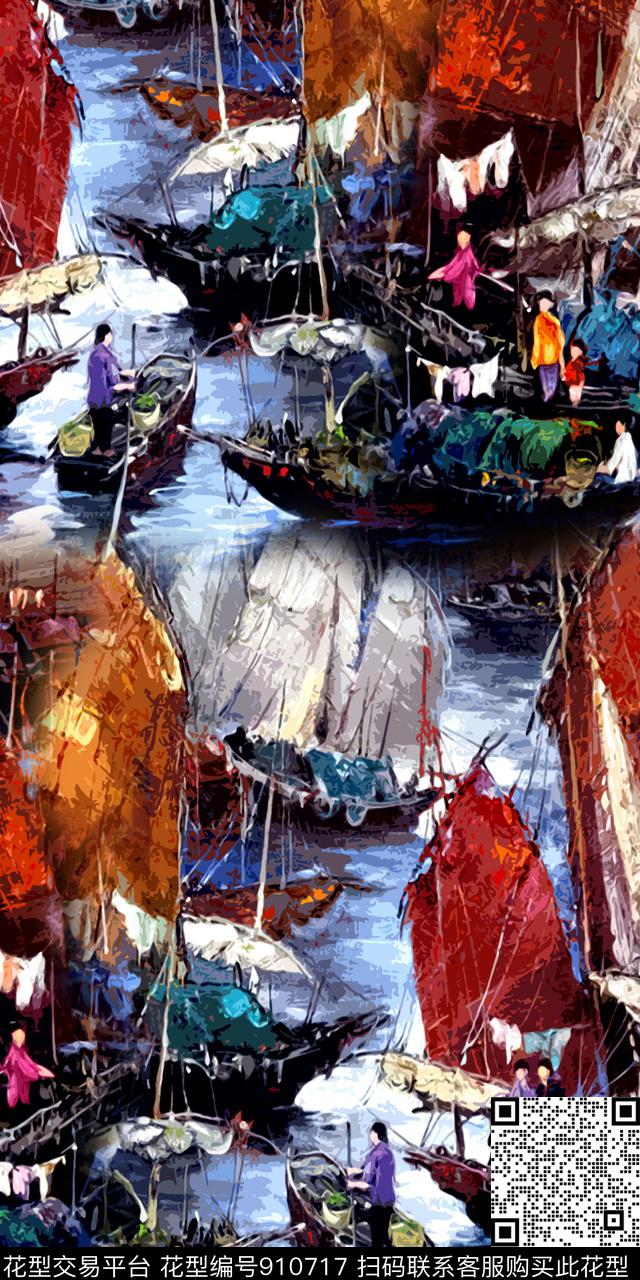 趣味抽象水墨风数码印花华亿平台下载（图片编号: 910717） - 瓦栏（Walan）