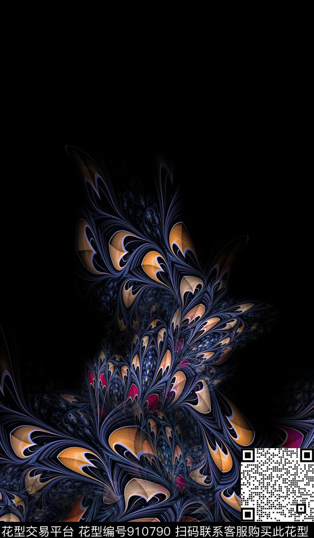 抽象羽毛定位花数码印花华亿平台下载（图片编号: 910790） - 瓦栏（Walan）