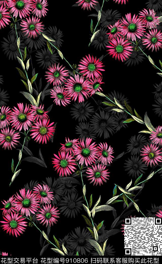 大牌风波西米亚花卉数码印花华亿平台下载（图片编号: 910806） - 瓦栏（Walan）