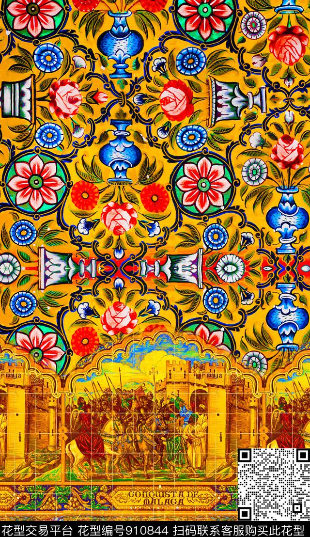 宫廷风植物花纹传统印花华亿平台下载（图片编号: 910844） - 瓦栏（Walan）