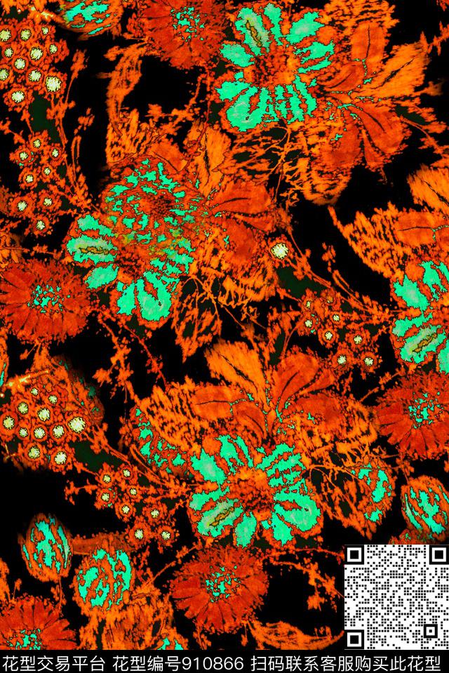 抽象植物花卉数码印花华亿平台下载（图片编号: 910866） - 瓦栏（Walan）