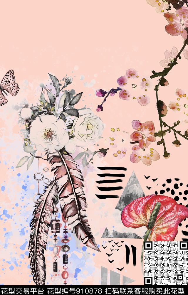 香云纱植物花卉数码印花华亿平台下载（图片编号: 910878） - 瓦栏（Walan）