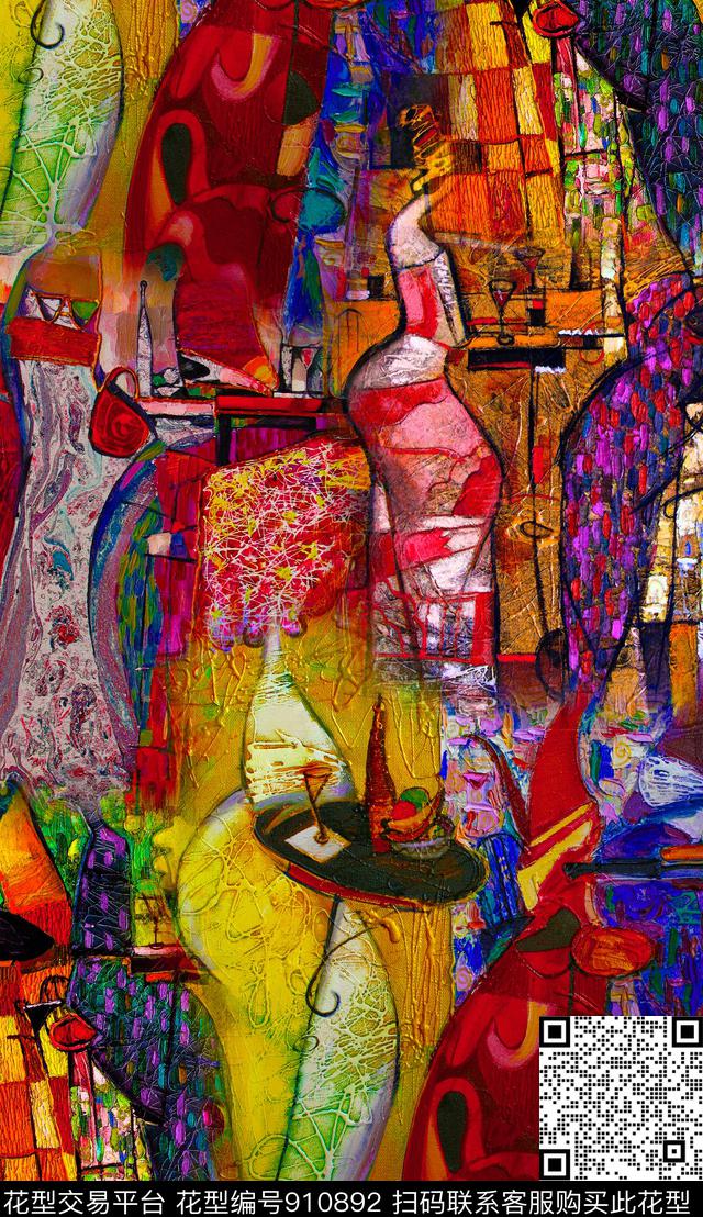 抽象几何油画华亿平台数码印花华亿平台下载（图片编号: 910892） - 瓦栏（Walan）