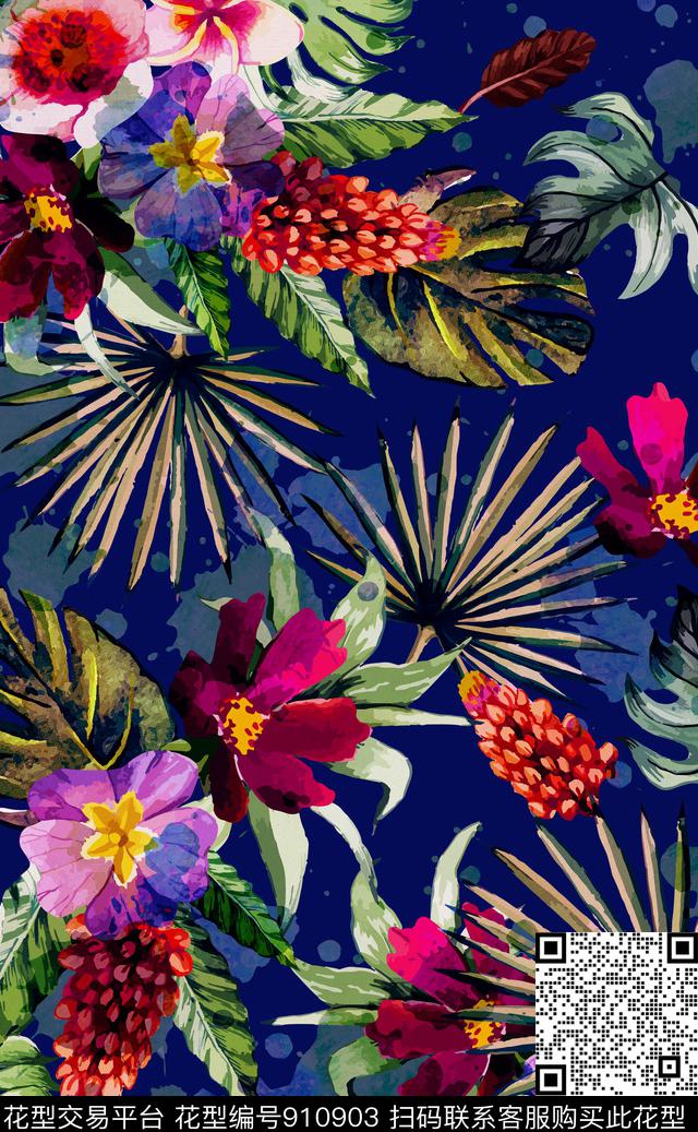 大牌风泳装植物数码印花华亿平台下载（图片编号: 910903） - 瓦栏（Walan）