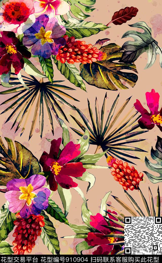 大牌风泳装植物数码印花华亿平台下载（图片编号: 910904） - 瓦栏（Walan）