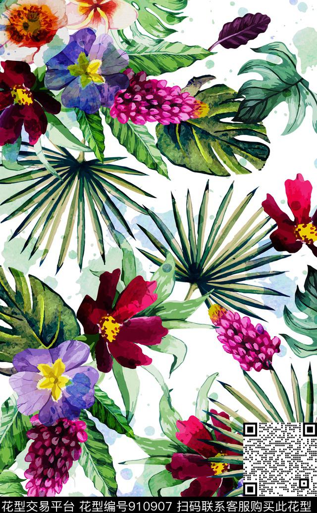 大牌风泳装植物数码印花华亿平台下载（图片编号: 910907） - 瓦栏（Walan）