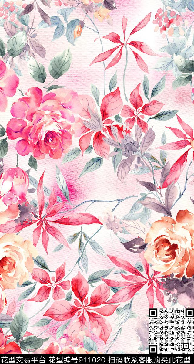 满版散花花卉小碎花数码印花华亿平台下载（图片编号: 911020） - 瓦栏（Walan）