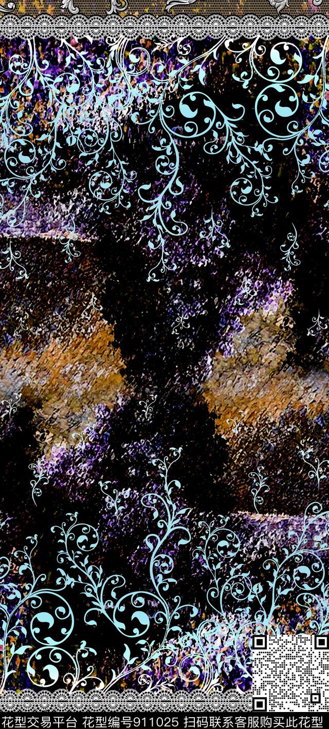 数码定位花抽象花卉数码印花华亿平台下载（图片编号: 911025） - 瓦栏（Walan）