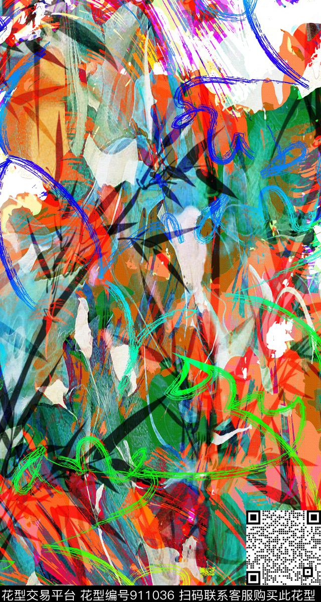 抽象数码华亿平台手绘花卉数码印花华亿平台下载（图片编号: 911036） - 瓦栏（Walan）
