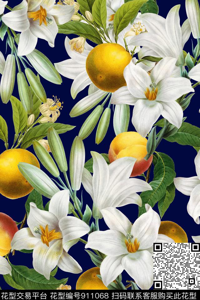 手绘花卉水果绿植树叶数码印花华亿平台下载（图片编号: 911068） - 瓦栏（Walan）