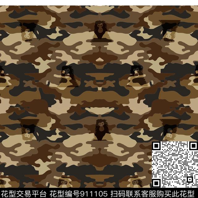 迷彩猴子印花满幅欧美印花数码印花华亿平台下载（图片编号: 911105） - 瓦栏（Walan）