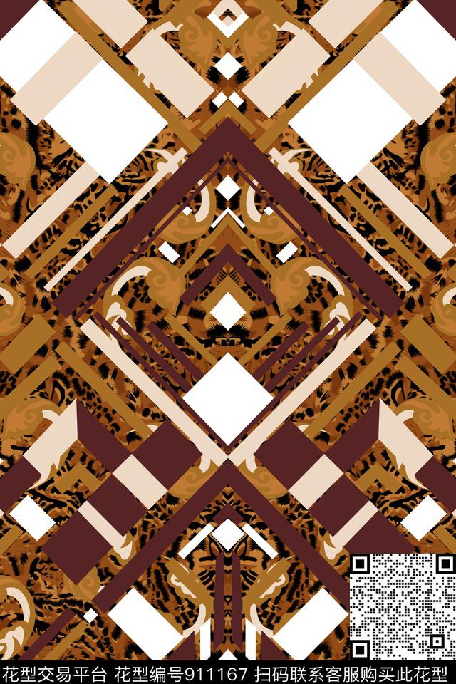 动物纹格子几何传统印花华亿平台下载（图片编号: 911167） - 瓦栏（Walan）