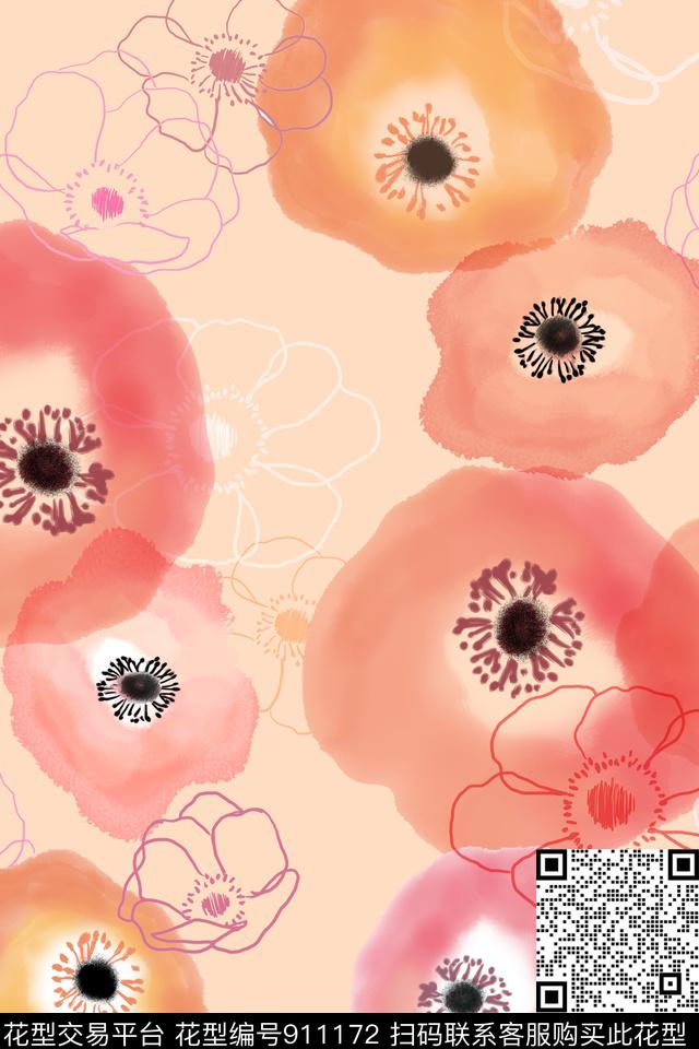 休闲朦胧花卉线条花卉数码印花华亿平台下载（图片编号: 911172） - 瓦栏（Walan）