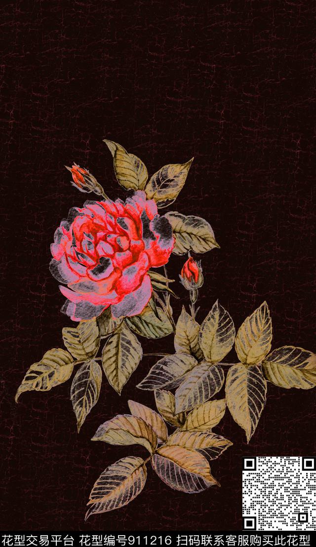 香云纱花卉龟裂纹数码印花华亿平台下载（图片编号: 911216） - 瓦栏（Walan）