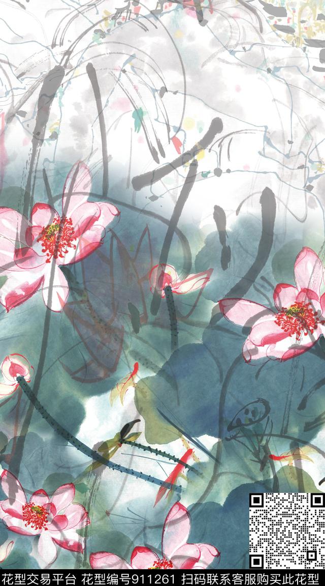 抽象几何花卉数码印花华亿平台下载（图片编号: 911261） - 瓦栏（Walan）