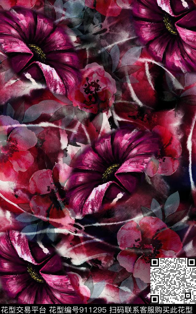 几何花卉纹理数码印花华亿平台下载（图片编号: 911295） - 瓦栏（Walan）
