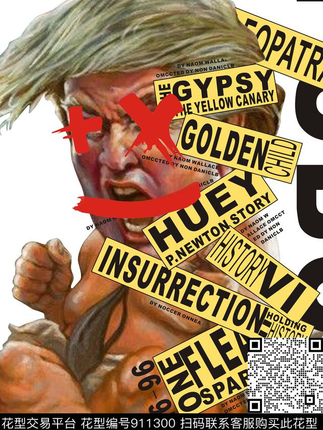 大牌男装恶搞特朗普字母几何印花传统印花华亿平台下载（图片编号: 911300） - 瓦栏（Walan）