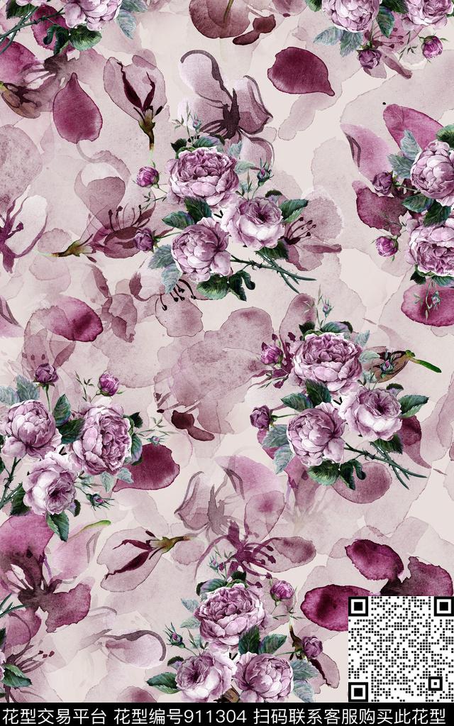 抽象几何花卉数码印花华亿平台下载（图片编号: 911304） - 瓦栏（Walan）
