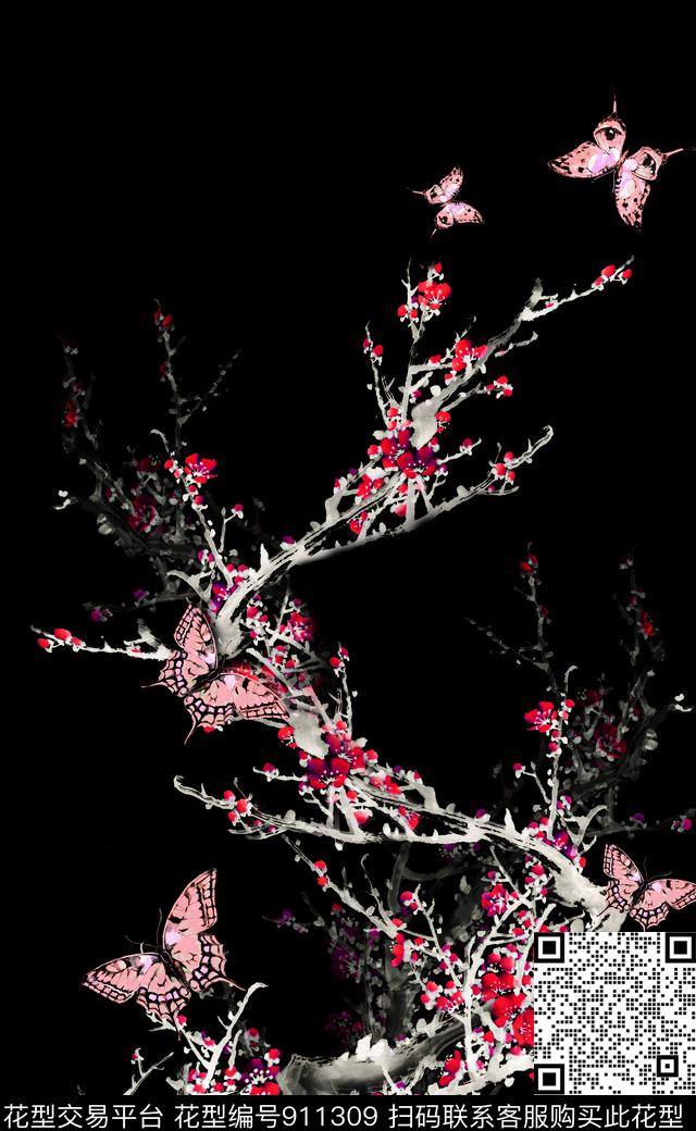 抽象几何花卉数码印花华亿平台下载（图片编号: 911309） - 瓦栏（Walan）