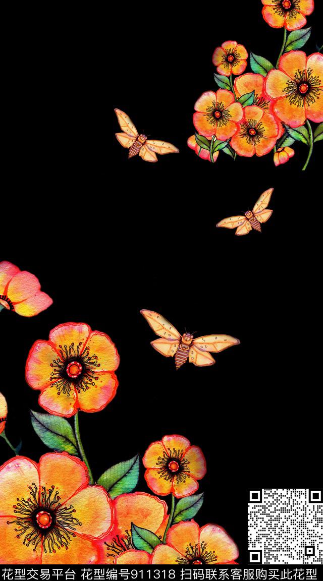 抽象几何花卉数码印花华亿平台下载（图片编号: 911318） - 瓦栏（Walan）