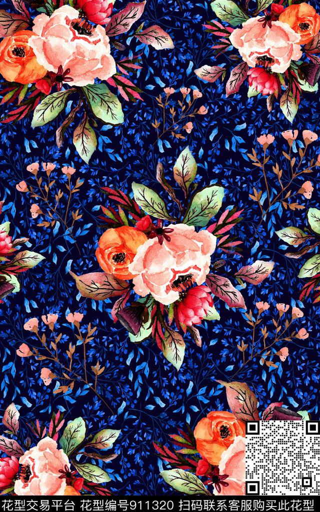 抽象几何花卉数码印花华亿平台下载（图片编号: 911320） - 瓦栏（Walan）