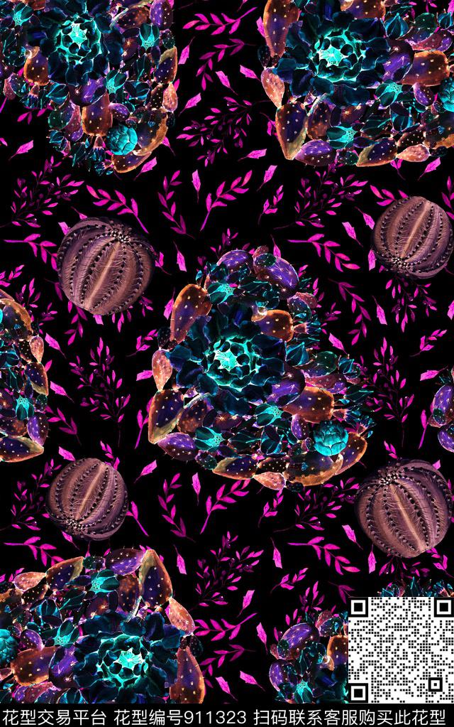 抽象几何花卉数码印花华亿平台下载（图片编号: 911323） - 瓦栏（Walan）