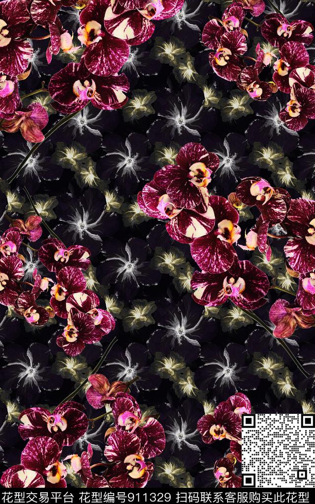 抽象几何花卉数码印花华亿平台下载（图片编号: 911329） - 瓦栏（Walan）