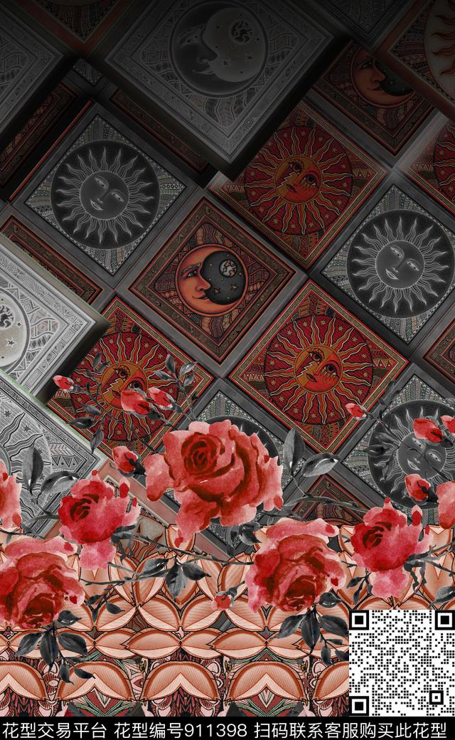 波西米亚民族风中国风数码印花华亿平台下载（图片编号: 911398） - 瓦栏（Walan）