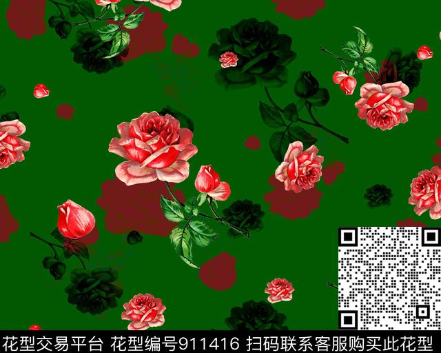 花卉油画华亿平台绿植树叶数码印花华亿平台下载（图片编号: 911416） - 瓦栏（Walan）