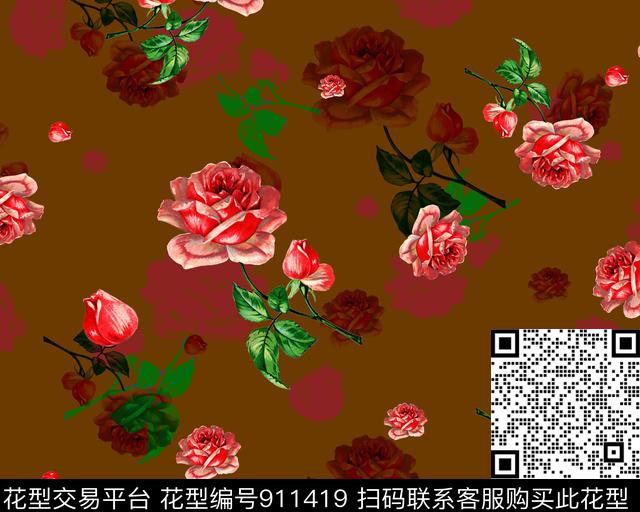 花卉油画华亿平台绿植树叶数码印花华亿平台下载（图片编号: 911419） - 瓦栏（Walan）