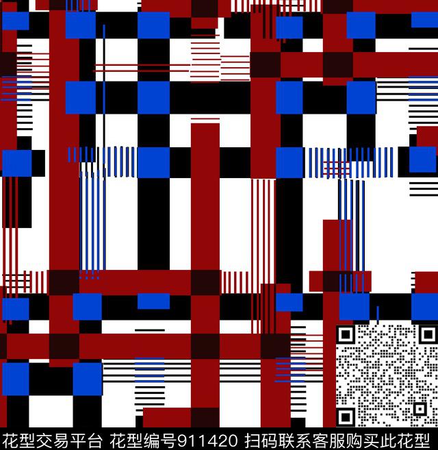 条纹几何格子数码印花华亿平台下载（图片编号: 911420） - 瓦栏（Walan）