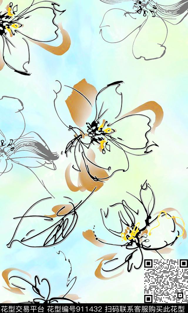休闲抽象花卉数码印花华亿平台下载（图片编号: 911432） - 瓦栏（Walan）